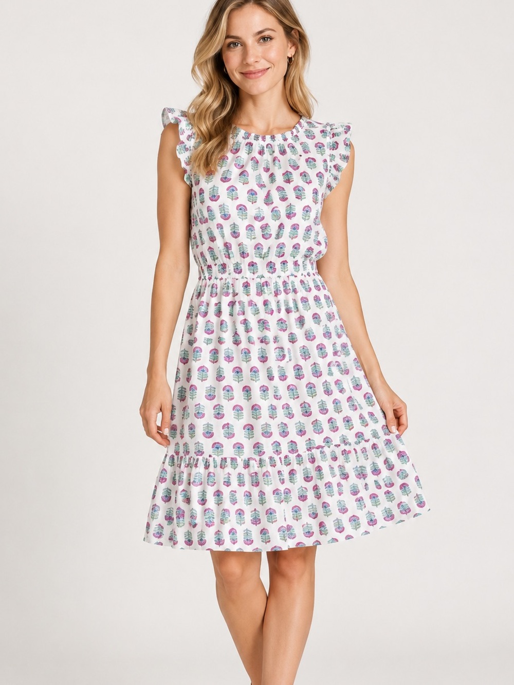 J.Crew Factory Midi Cotton Dress with Ruffle Sleeves d6 8